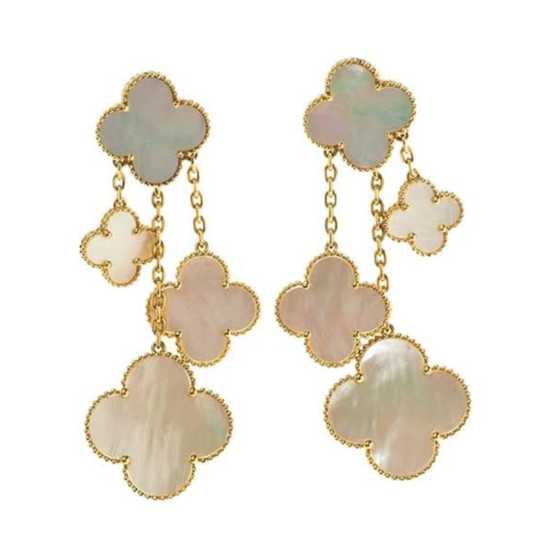 Rose Gold & Pearl 4 Motif Drop Chandelier Earring (925)
