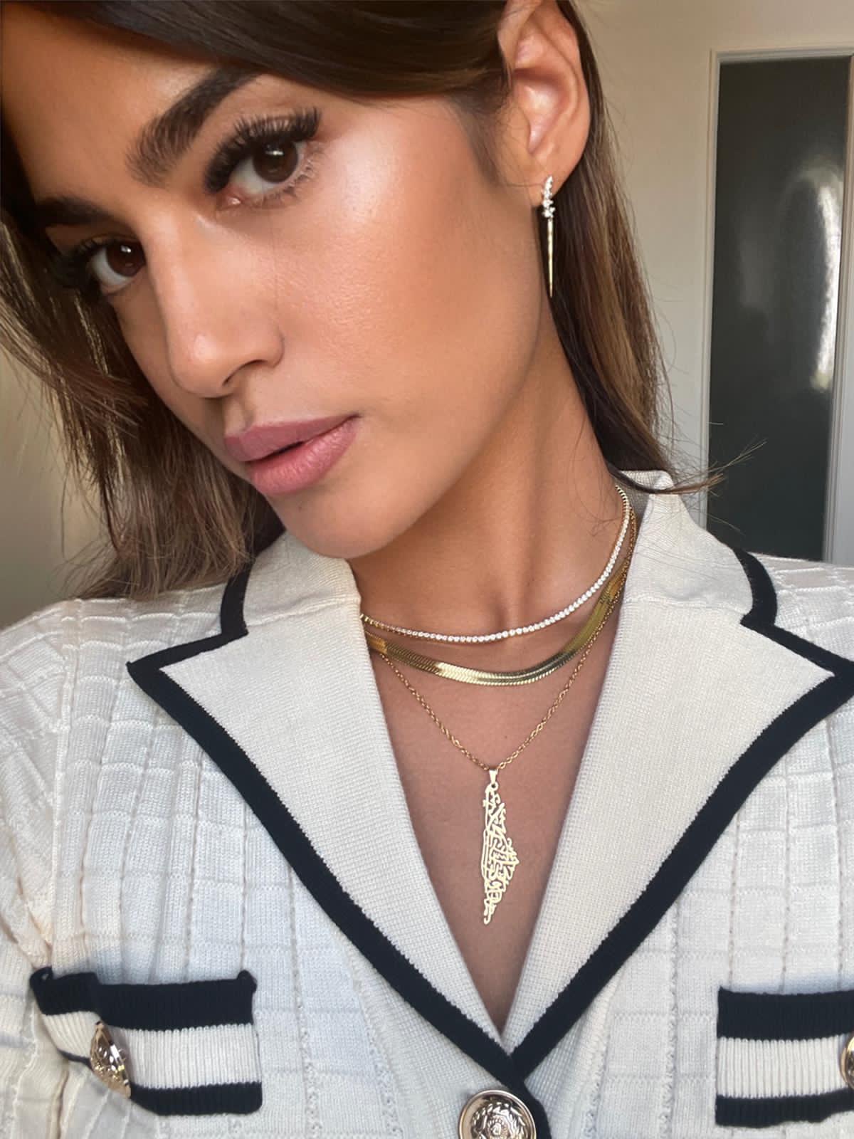 Gold Calligraphy Map Of Palestine Necklace