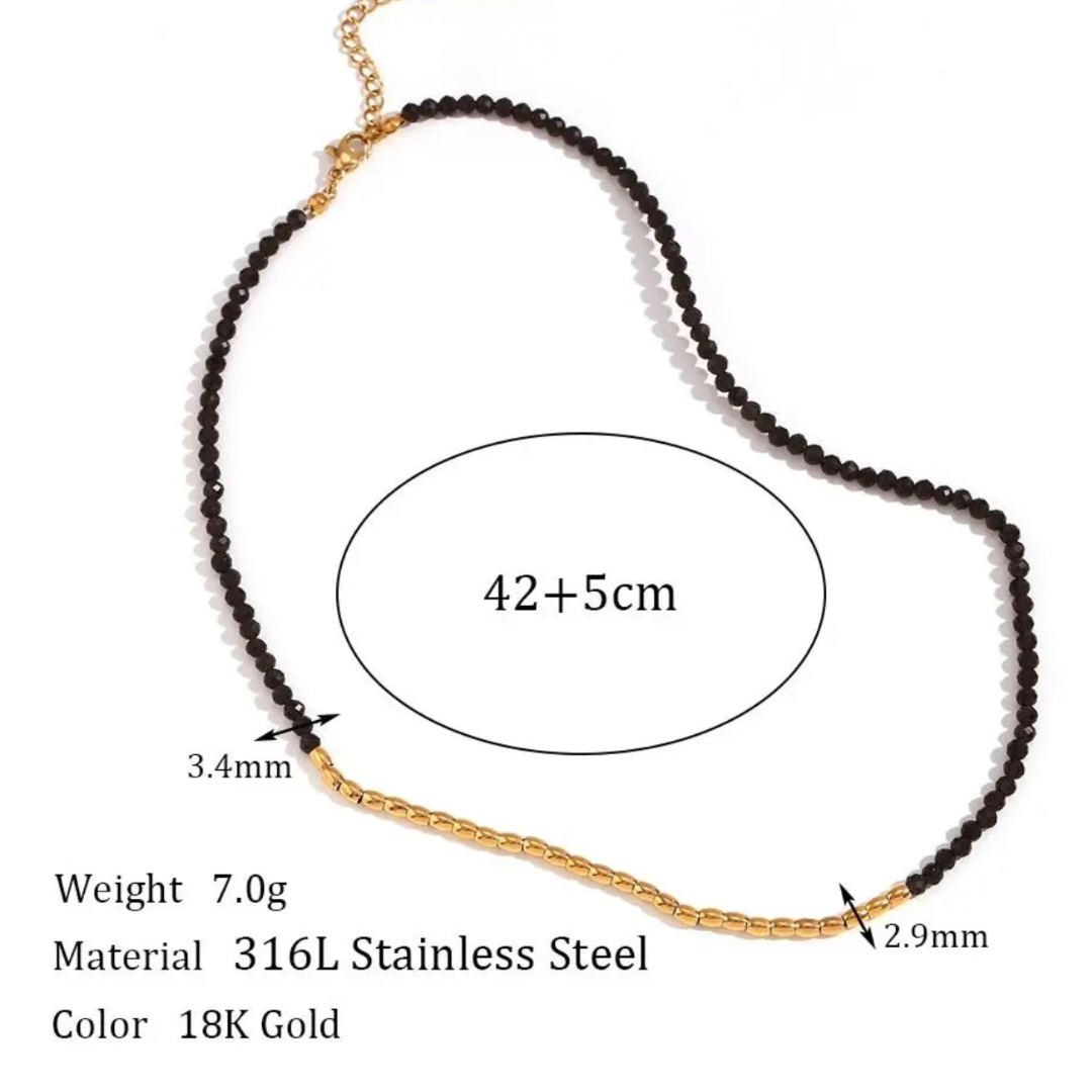 Black & Gold Obsidian Crystal Necklace & Bracelet Set