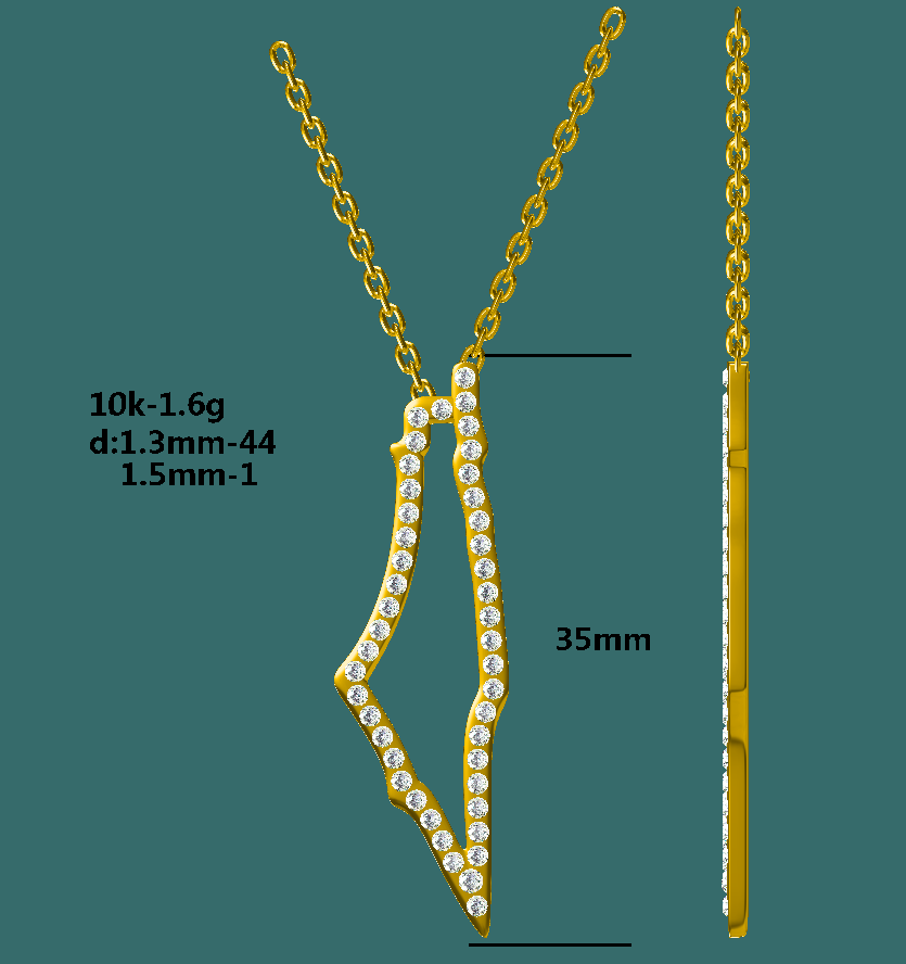 14k Solid Gold Lab Diamond 35mm Map Necklace