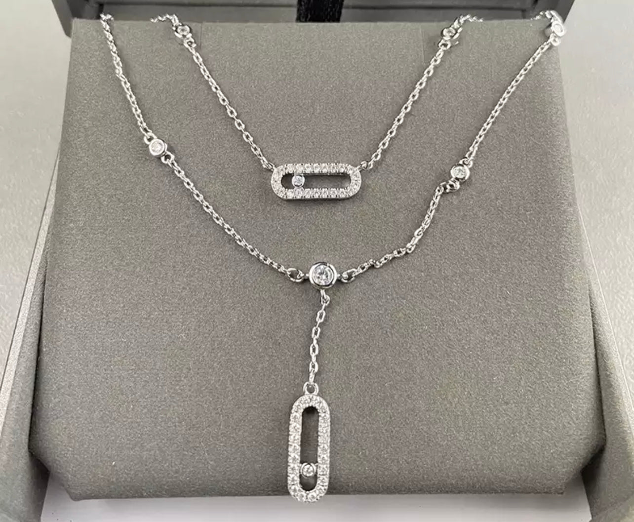 Silver Double Layer Movestone Necklace