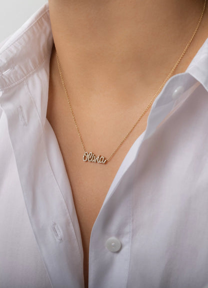 Personalised Charles & Colvard 18k Name Plate Moissanite Necklace