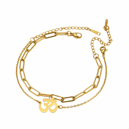Gold Aum Duo Strand Paperclip Bracelet