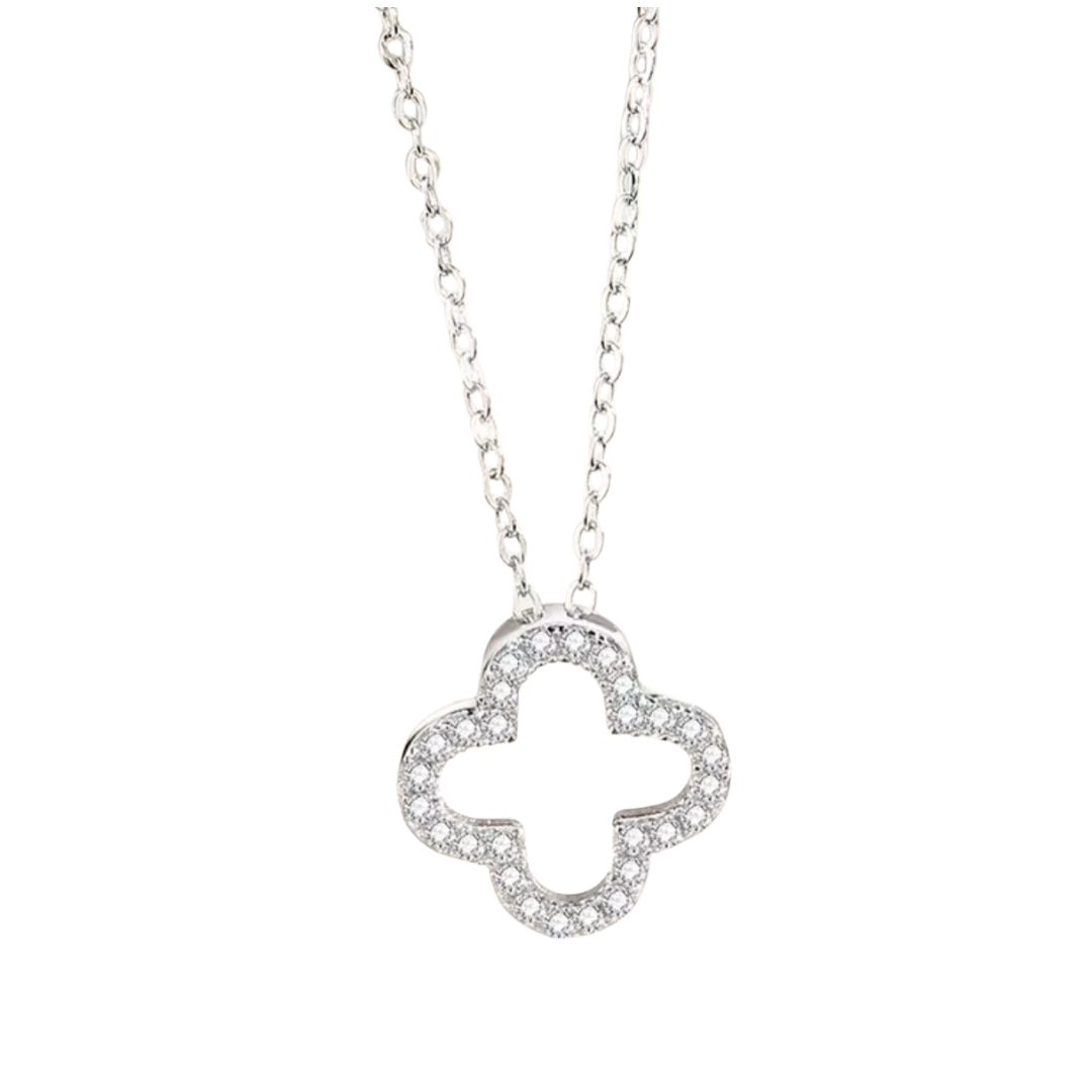 Silver Clover Pave Floating Necklace (925)