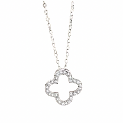 Silver Clover Pave Floating Necklace (925)
