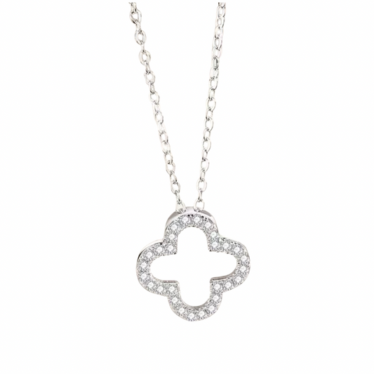 Silver Clover Pave Floating Necklace (925)