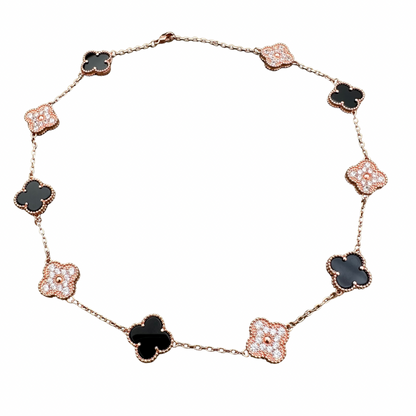 Rose Gold & Black Agate Vintage Pave Necklace (925, 45cm)