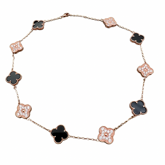 Rose Gold & Black Agate Vintage Pave Necklace (925, 45cm)