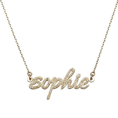 Personalised Charles & Colvard 18k Name Plate Moissanite Necklace