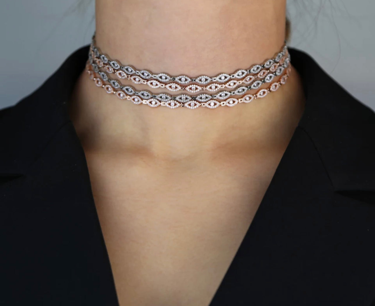 Rose Gold Pave Glam Evil Eye Necklace