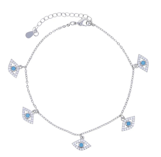 Silver Salisiah Evil Eye Anklet