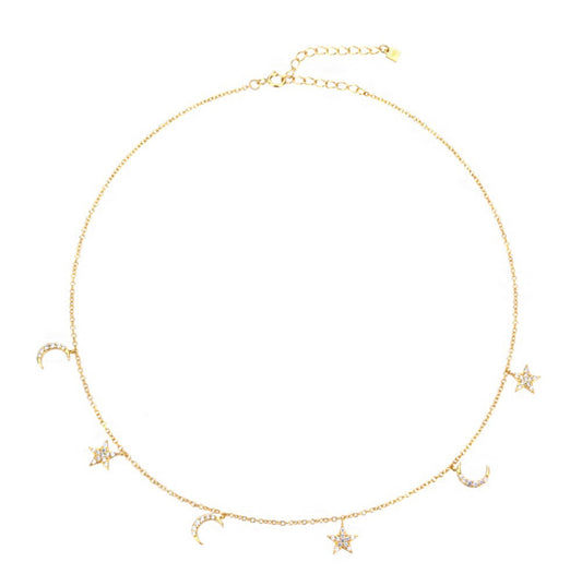 Gold Galactical Embrace Charm Necklace