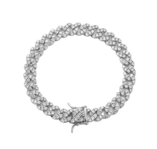 Silver Cuban Link Pave Bracelet