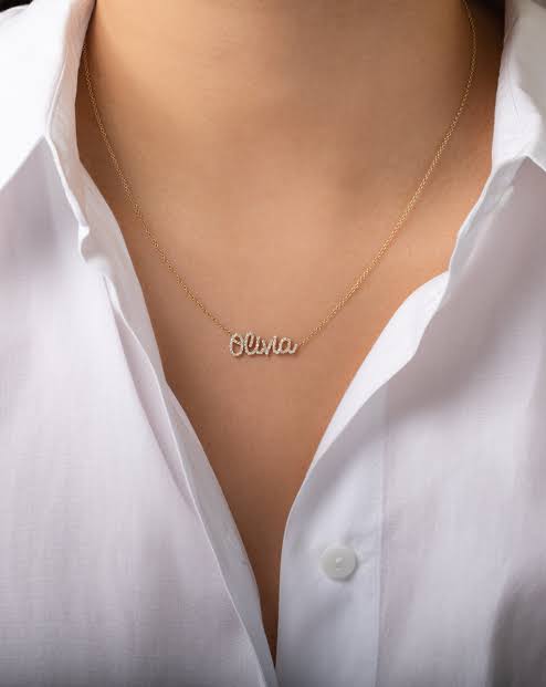 Personalised Charles & Colvard 18k Name Plate Moissanite Necklace