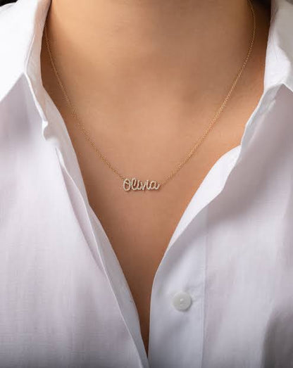 Personalised Charles & Colvard 18k Name Plate Moissanite Necklace