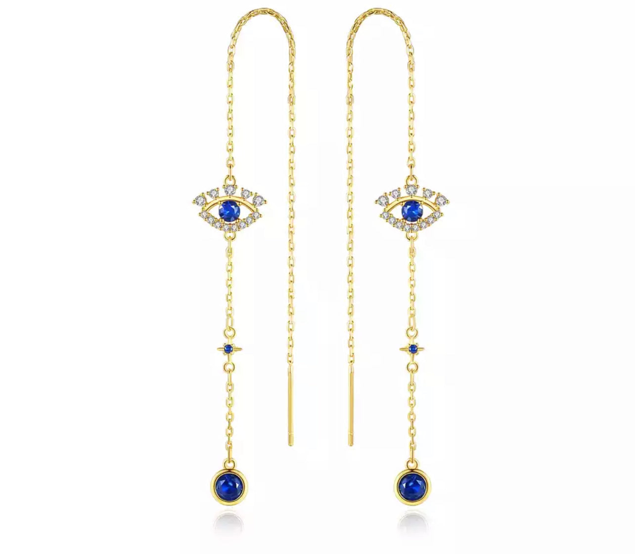 Gold Evil Eye Thread Earring