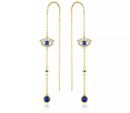 Gold Evil Eye Thread Earring