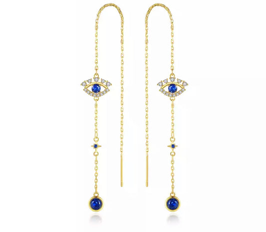 Gold Evil Eye Thread Earring