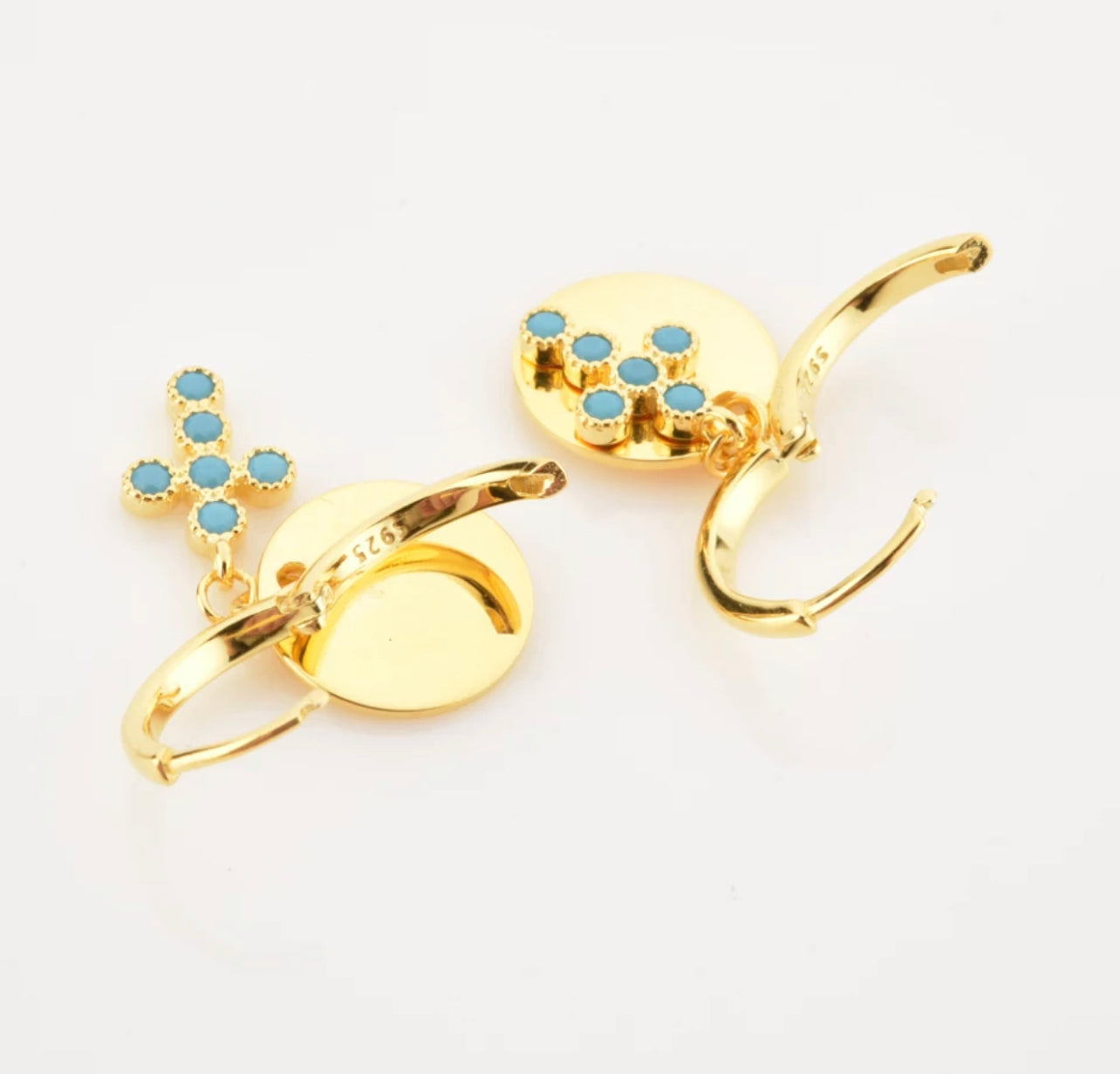 Gold Turquoise Disc Cross Earring