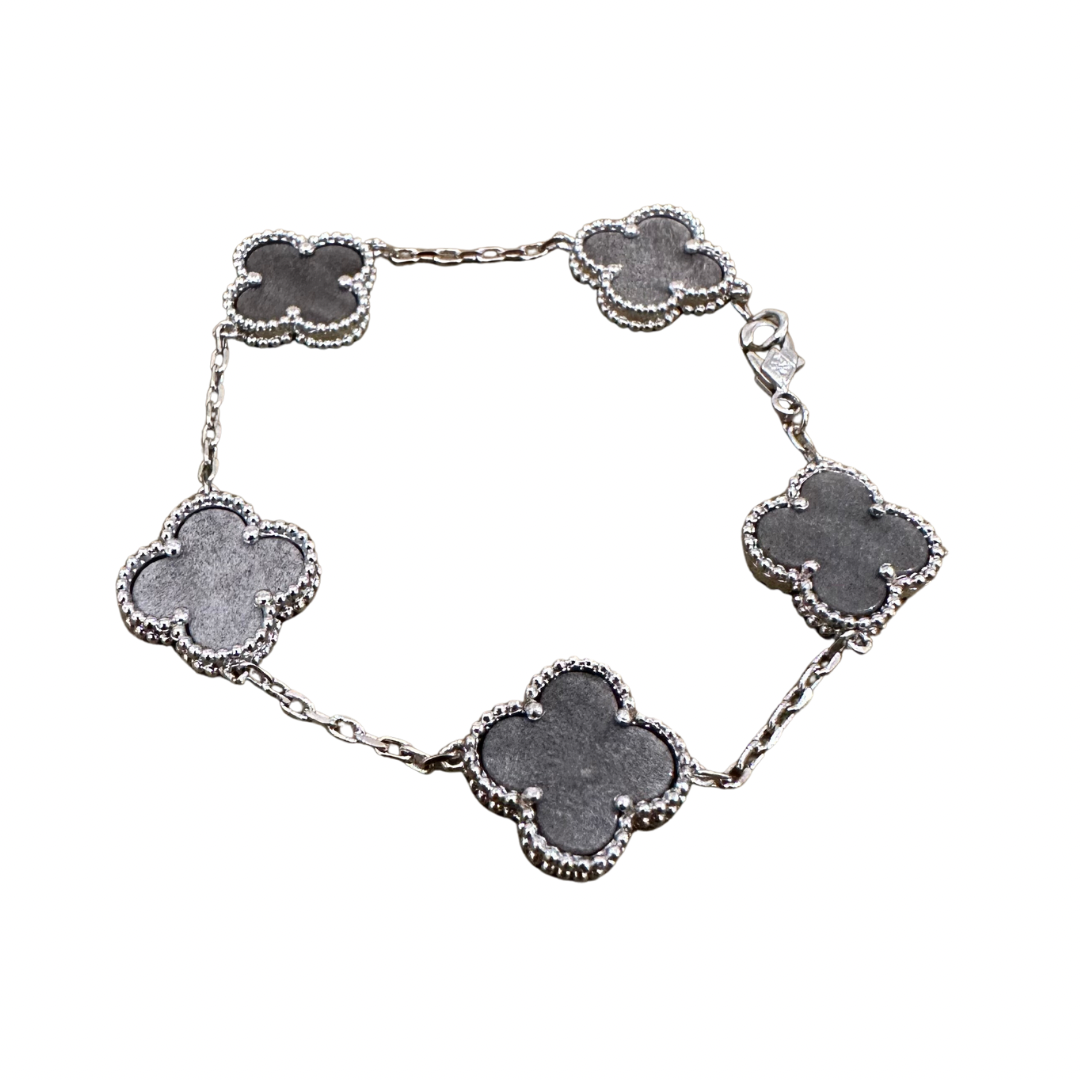 Obsidian Clover Bracelet Silver & Grey (925)