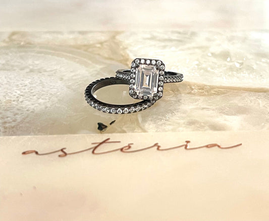 Gunmetal Halo Ring Set