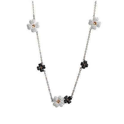 Silver Black & White Jet’aime Floral Necklace