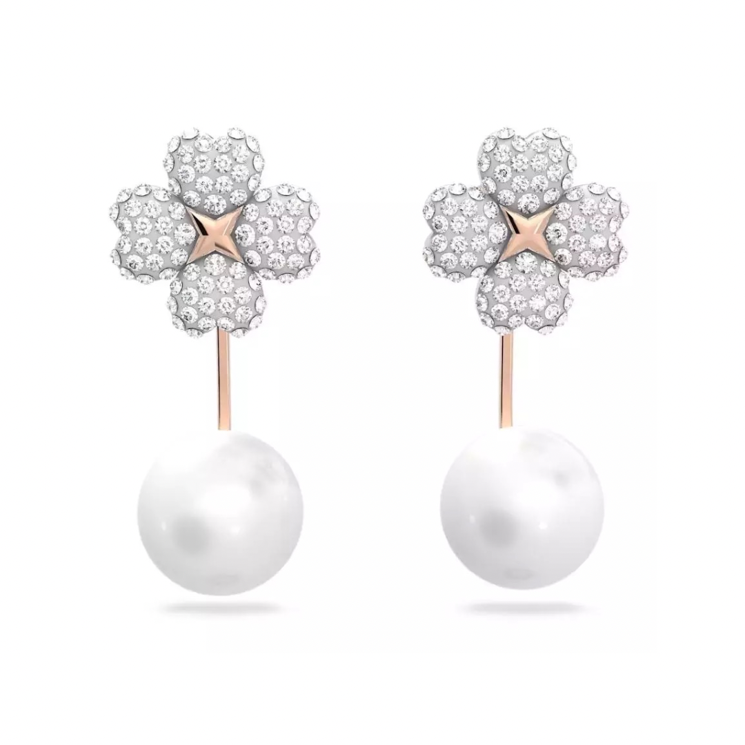 Jet’aime Pearl Drop Earring (White Flower, Rose Pin)