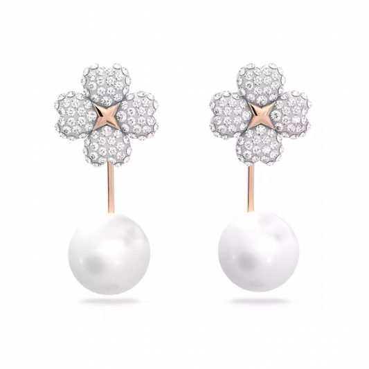 Jet’aime Pearl Drop Earring (White Flower, Rose Pin)
