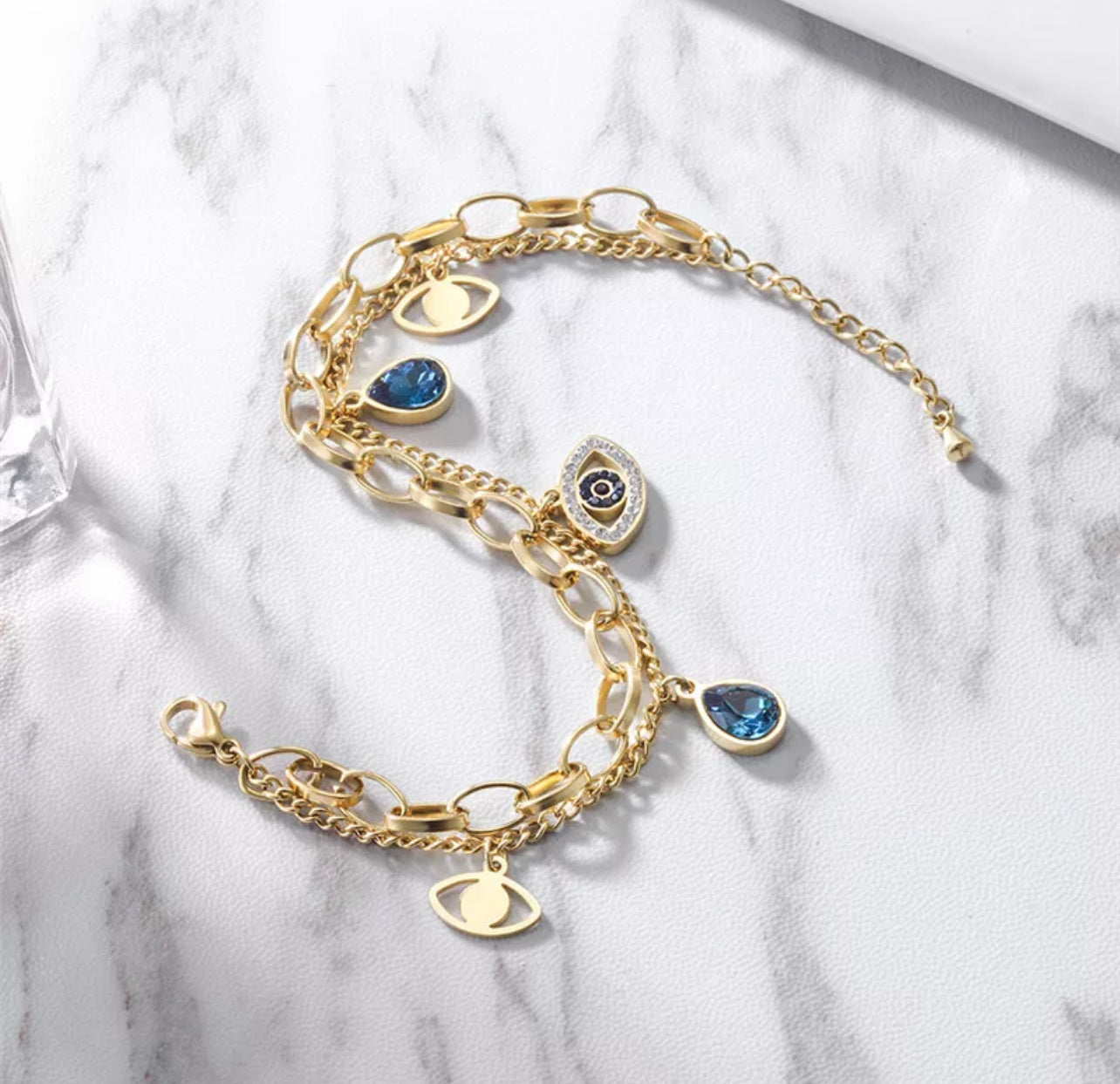 Gold Evil Eye Charm Bracelet