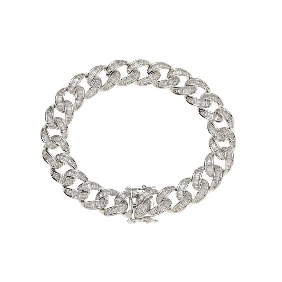Silver Superstar Baguette Cuban Bracelet