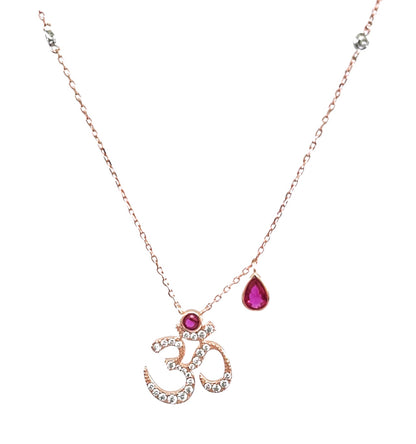 Rose Gold & Red Sacrosanct Aum Necklace (925)