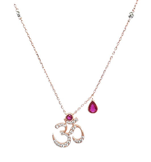 Rose Gold & Red Sacrosanct Aum Necklace (925)