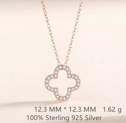 Rose Gold Clover Pave Floating Necklace