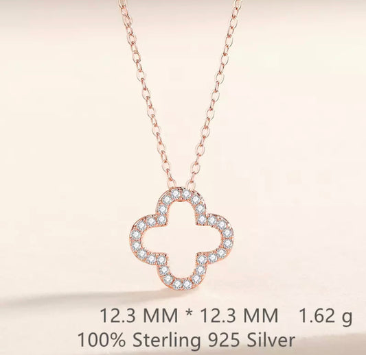 Rose Gold Clover Pave Floating Necklace