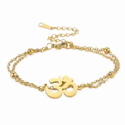 Gold Double Bead Aum Bracelet