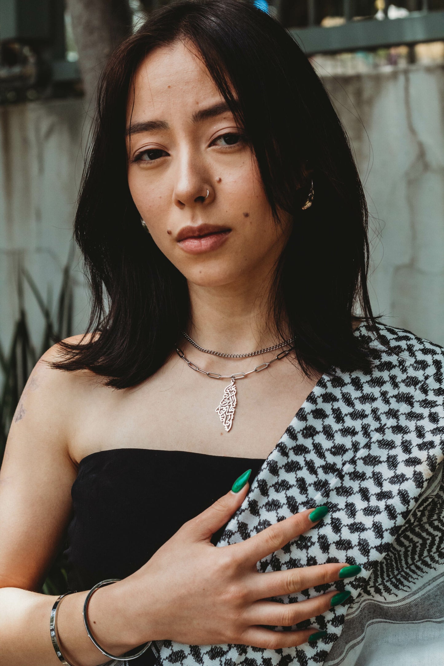 Silver Double Layer Paperclip Palestine Necklace