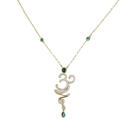 Gold & Green Pave Mystical Aum Necklace