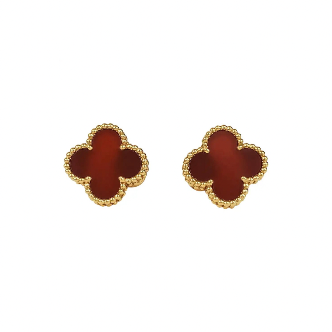 Red & Gold  Clover Clip On Earring (925)