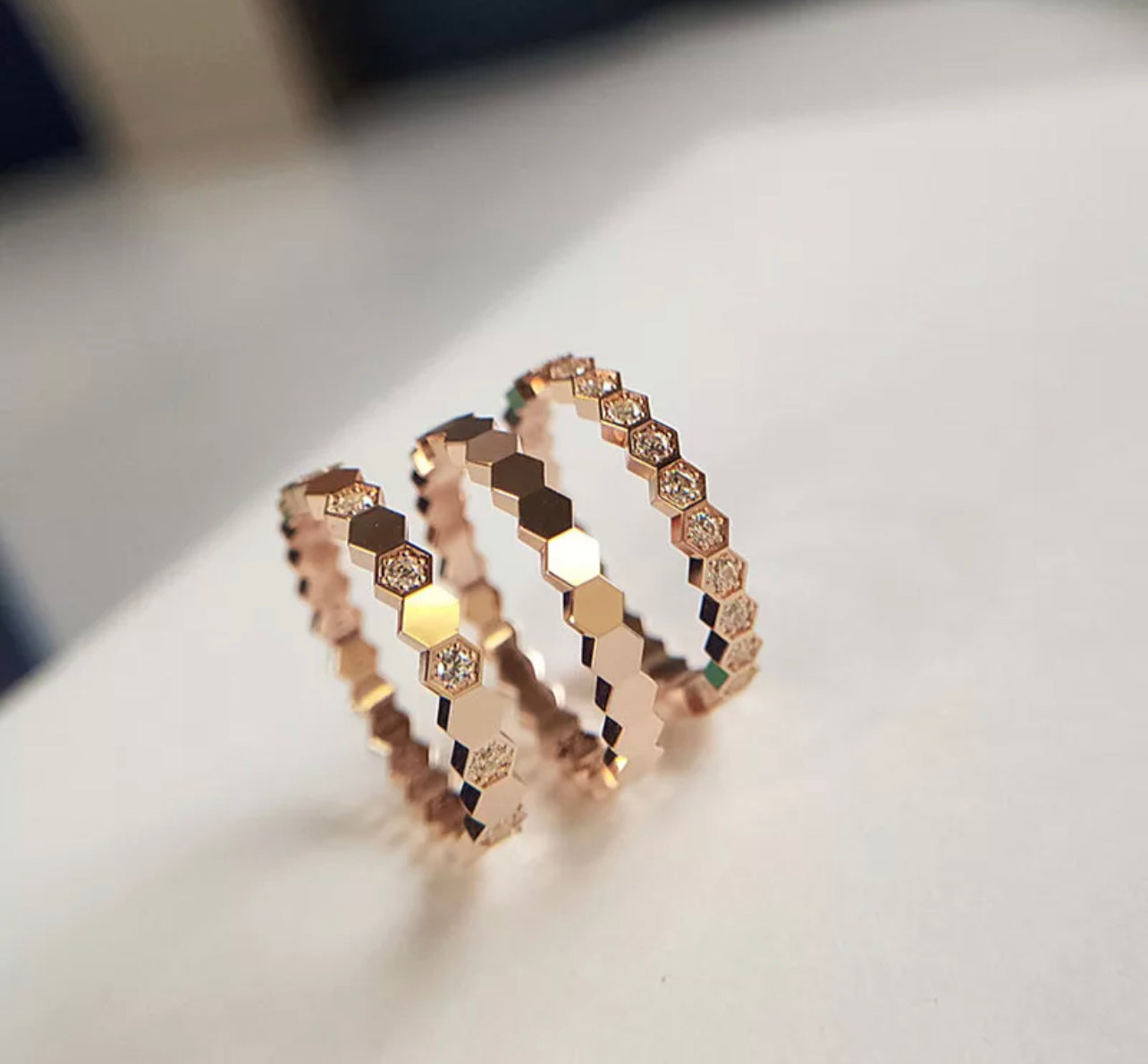 HoneyComb Kiss Stack Ring (925, Vermeil)