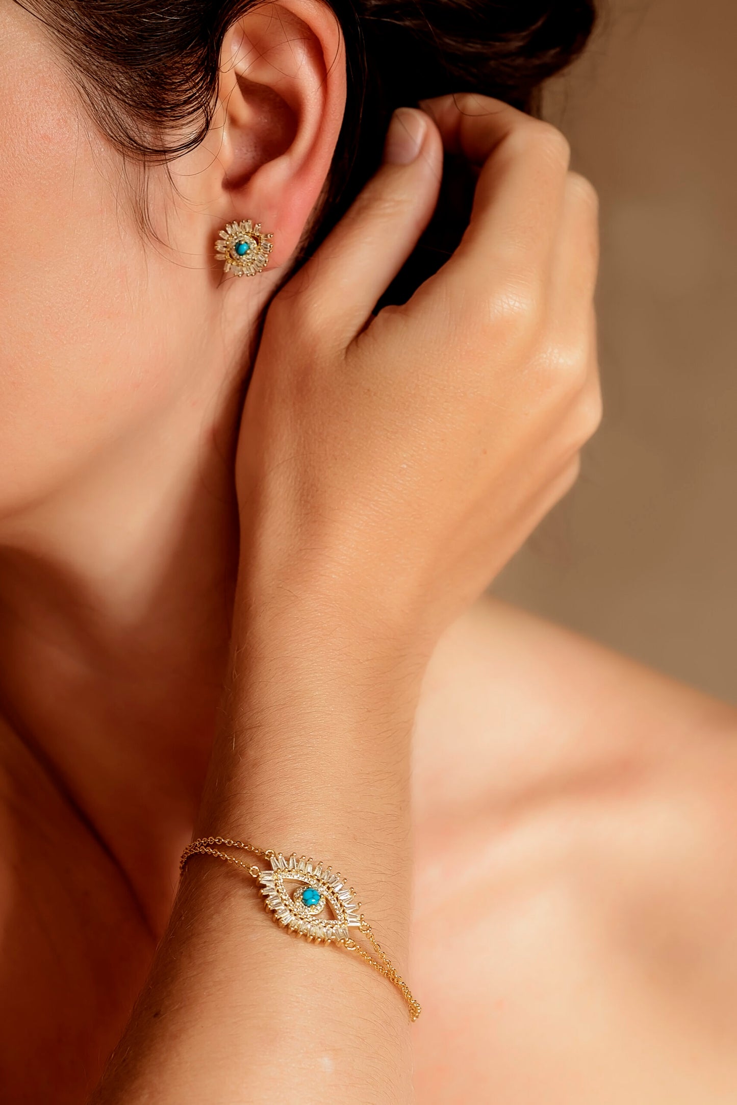 Gold Fehreesa Evil Eye Earring