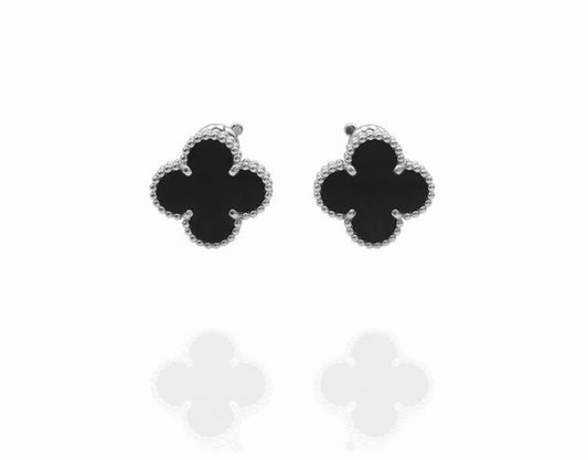 Black & Silver Clover Clip On Earring (925)