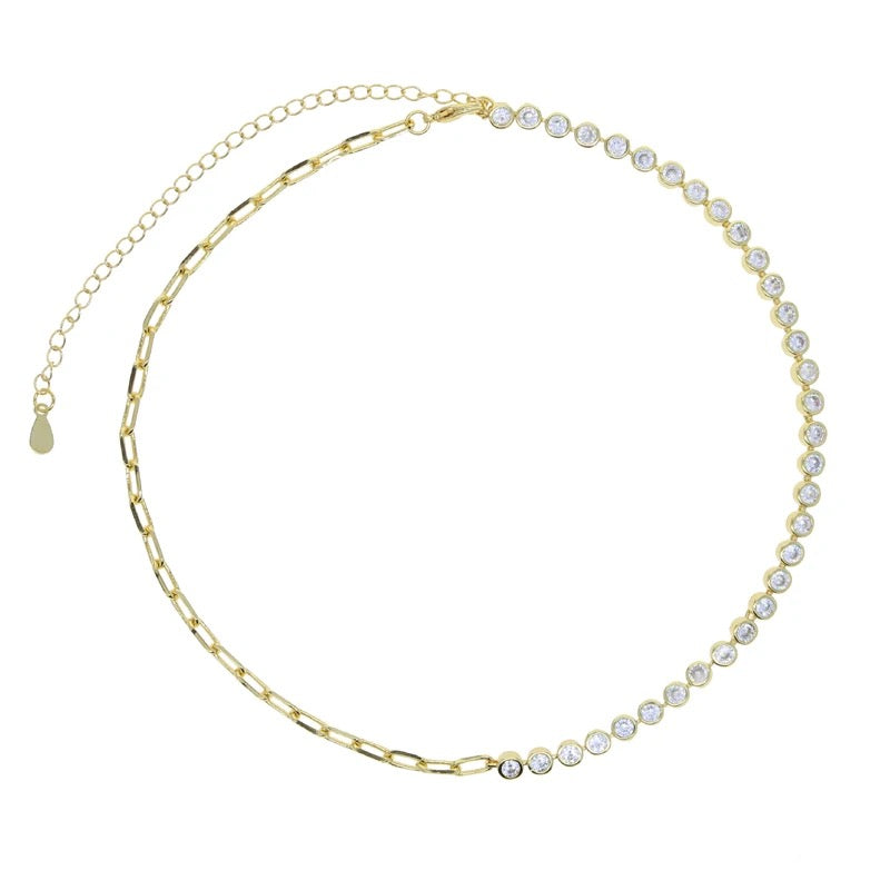 Gold Paperclip Tennis Necklace