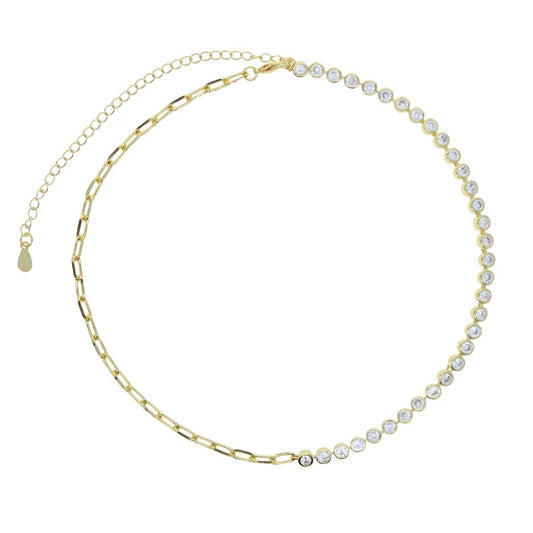 Gold Paperclip Tennis Necklace