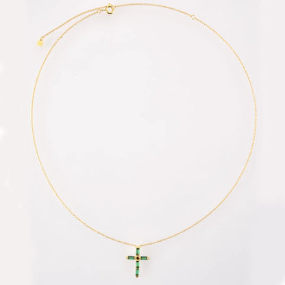 Emerald Baguette Cross Necklace