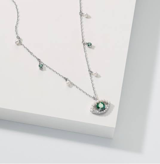 Jaded Pearl Evil Eye Necklace