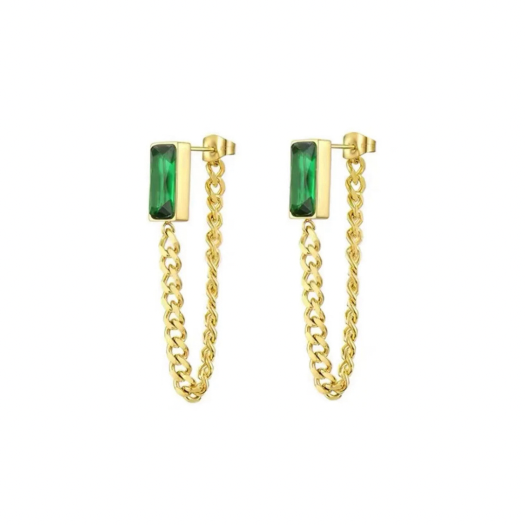 Emerald Gold Cuban Earring