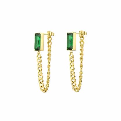 Emerald Gold Cuban Earring