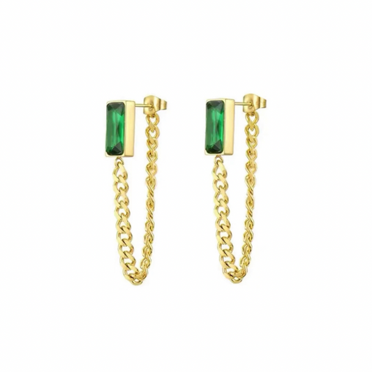 Emerald Gold Cuban Earring