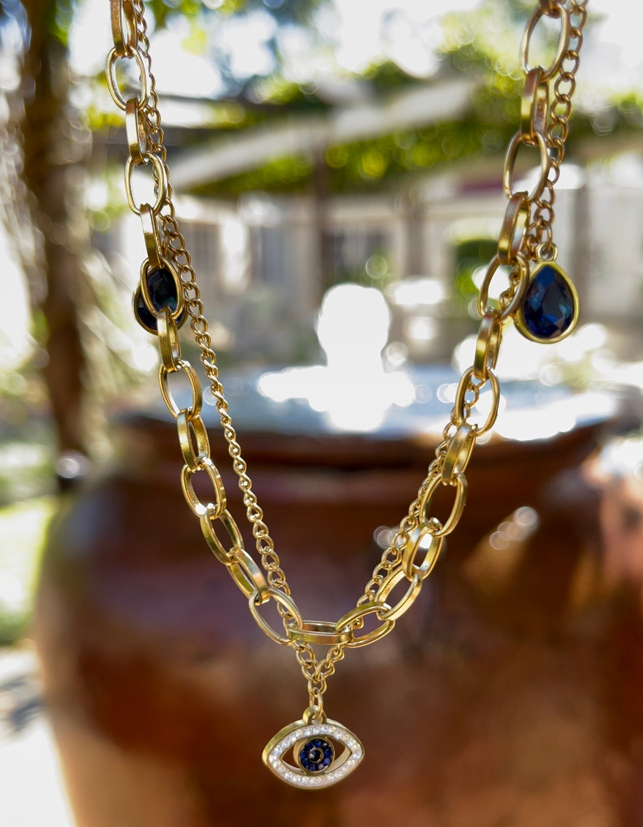 Gold Evil Eye Charm Necklace
