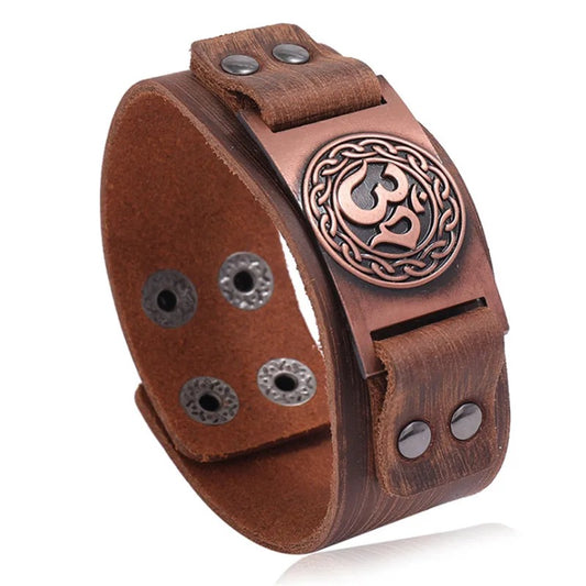 Mens Tan Leather Aum Cuff